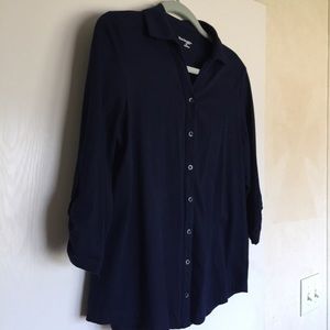 Kim Rogers Navy Soft Cotton Collared Button Down